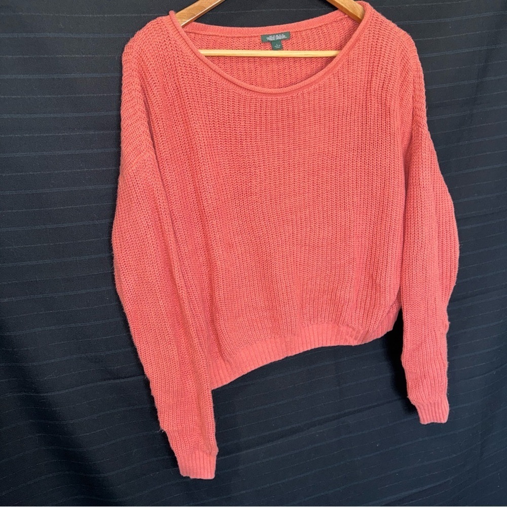Wild Fable Coral Knit Sweater Womens L Cropped Oversize Cozy Coral Pink - Picture 3 of 11